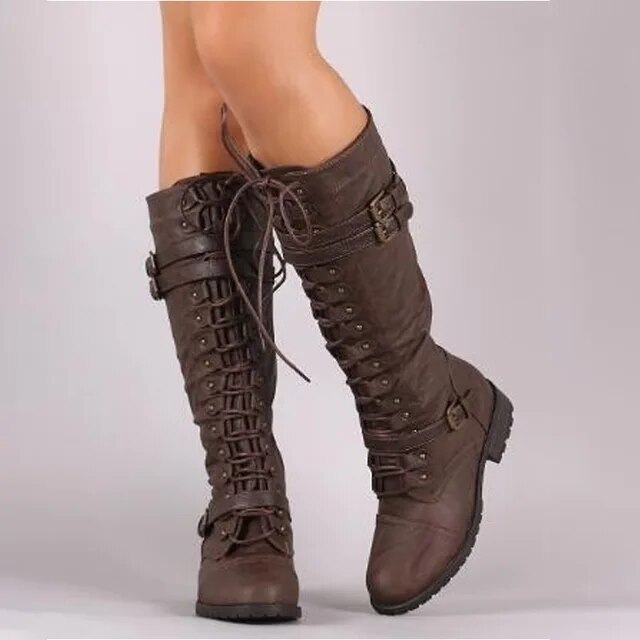 Violet | Women's Ruched Lace-Up Knee High Boots