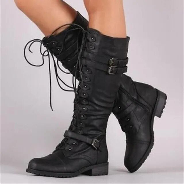 Violet | Women's Ruched Lace-Up Knee High Boots