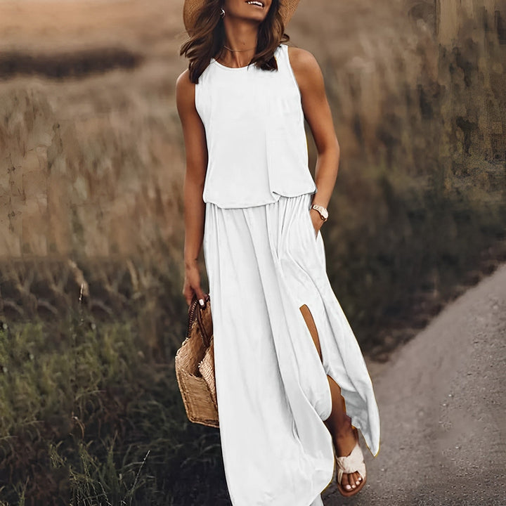 Whitney | Women's Plain Sleeveless Dress with Slit