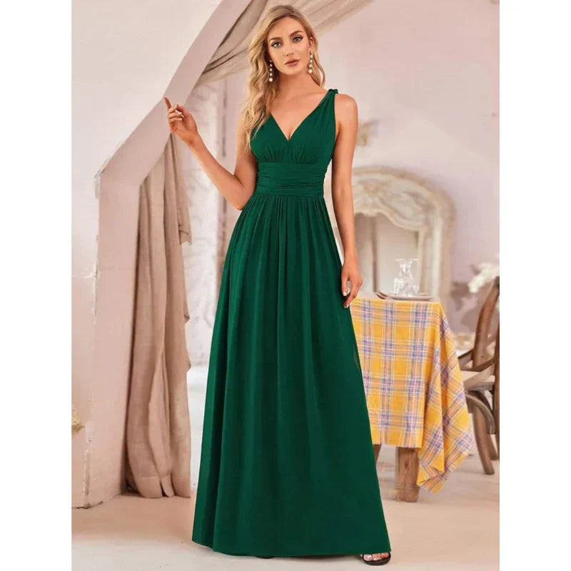Delilah | Women's Sleeveless Flowy Dress with V Neck and Pleats