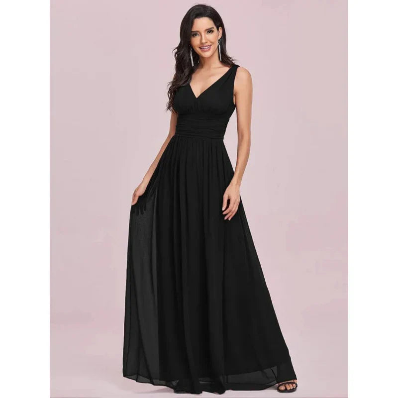 Delilah | Women's Sleeveless Flowy Dress with V Neck and Pleats