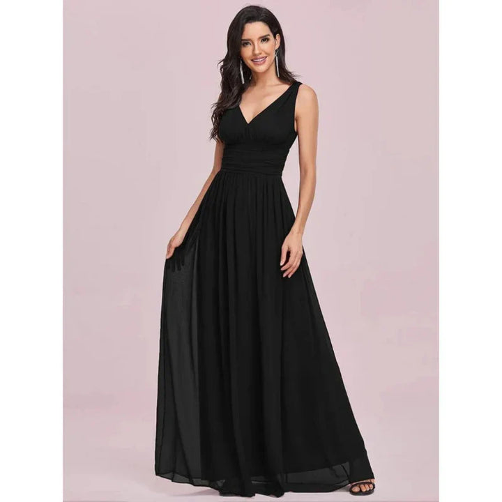 Delilah | Women's Sleeveless Flowy Dress with V Neck and Pleats
