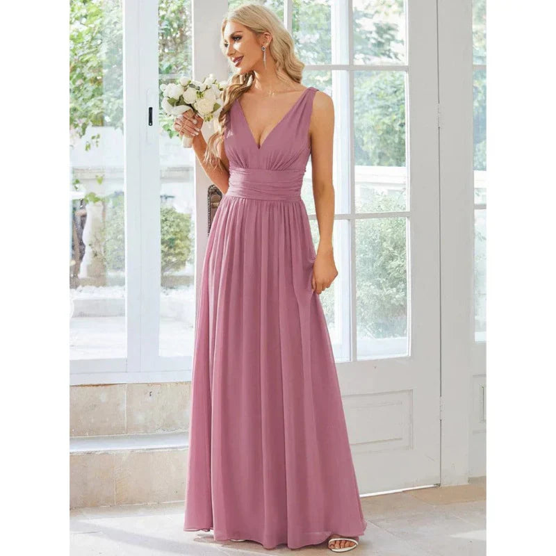 Delilah | Women's Sleeveless Flowy Dress with V Neck and Pleats