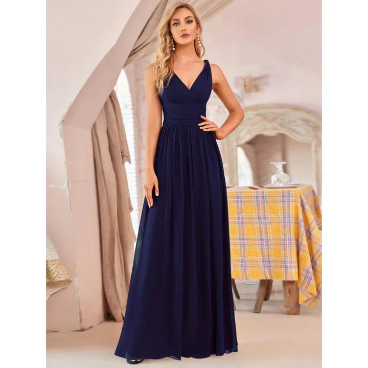 Delilah | Women's Sleeveless Flowy Dress with V Neck and Pleats