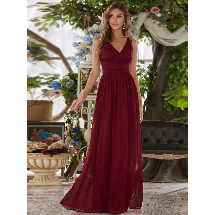 Delilah | Women's Sleeveless Flowy Dress with V Neck and Pleats