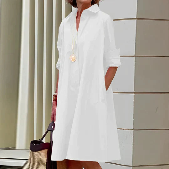 Nicole | Women's Folded Sleeve Shirt Dress with Buttons