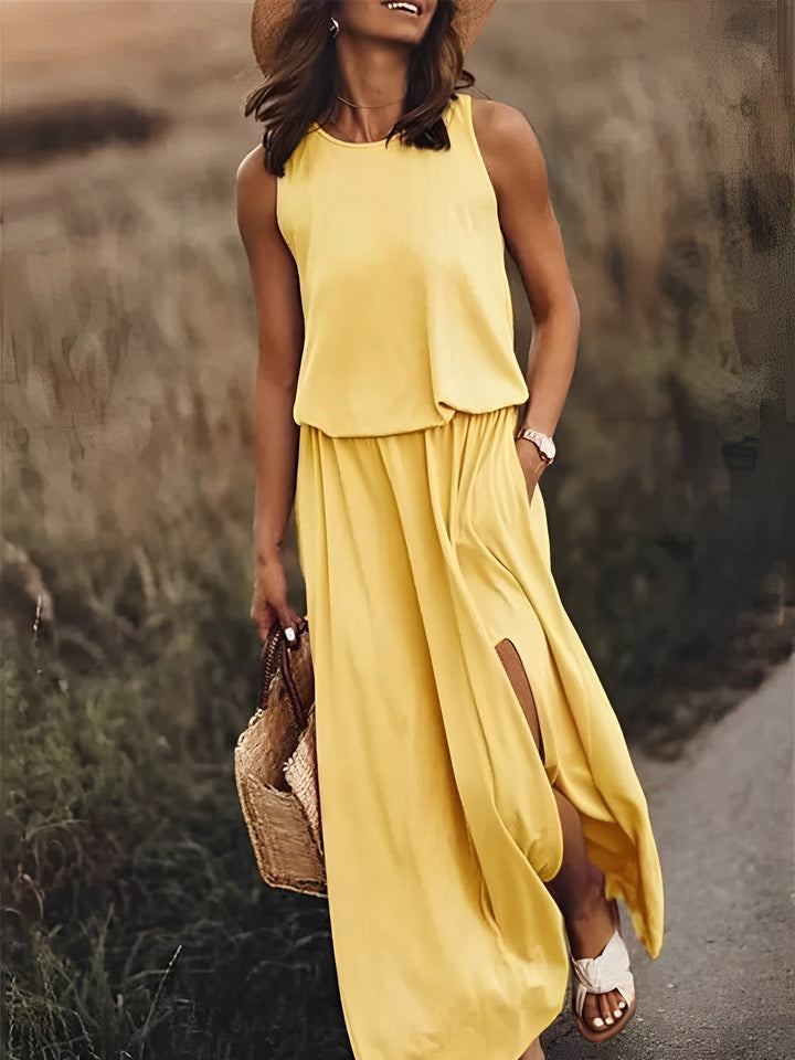 Whitney | Women's Plain Sleeveless Dress with Slit
