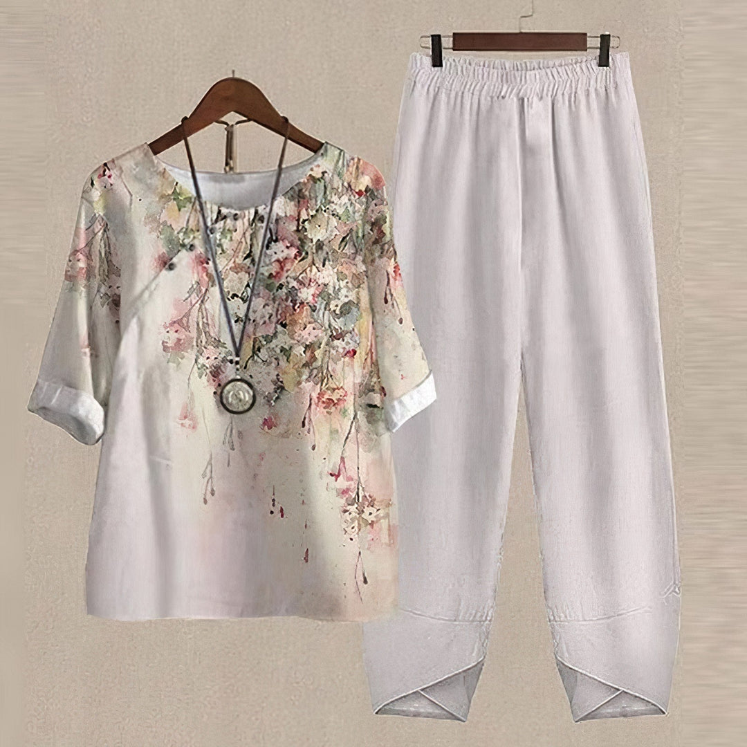 Faye | Women's Printed Two Piece Set with Wide Leg Pants