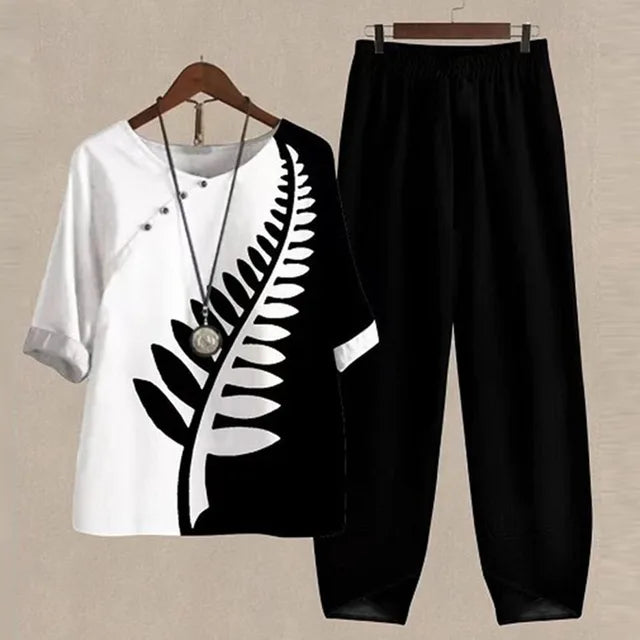 Faye | Women's Printed Two Piece Set with Wide Leg Pants
