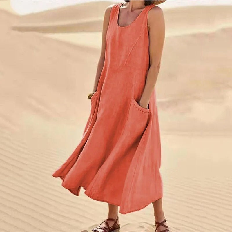Ara | Women's Sleeveless Linen Summer Dress with Pockets