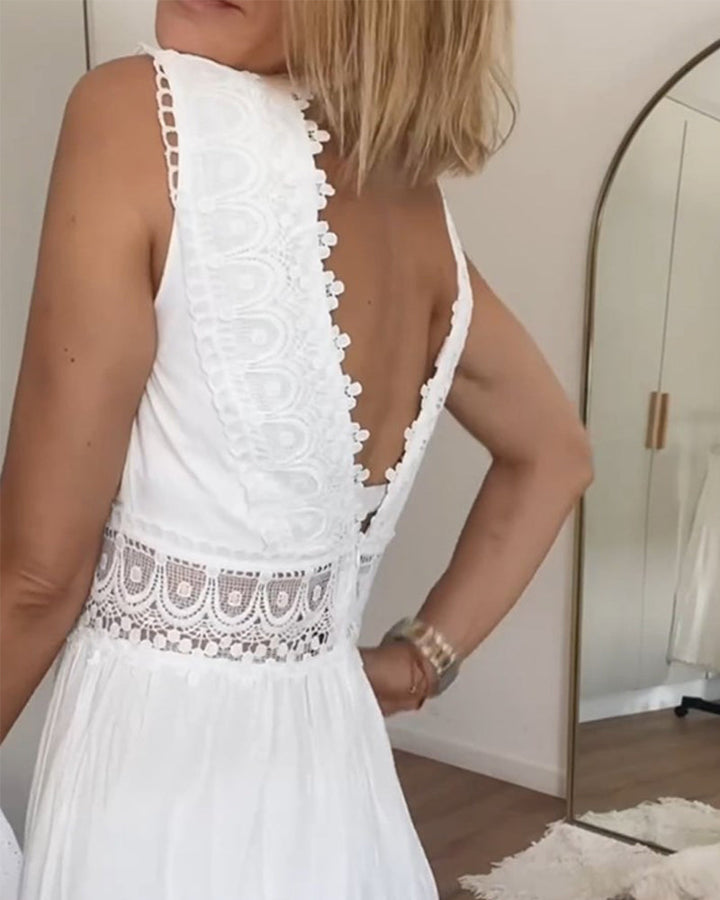Fern | Women's Sleeveless Lace Trim V-Neck A-Line Boho Dress