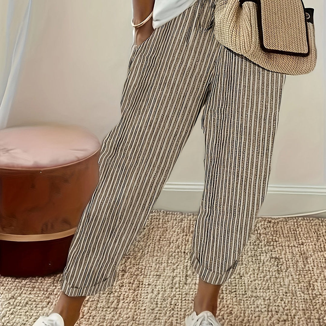 Jordana | Women's Striped Loose Fit Pants with Folded Hem