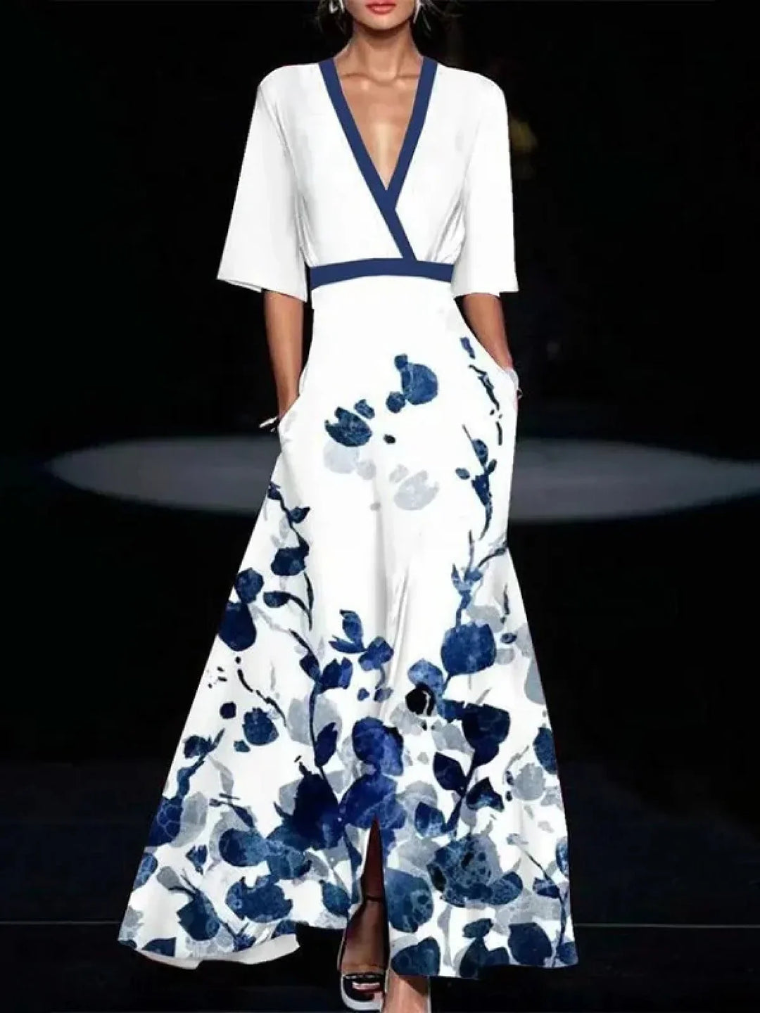 Raina | Women's Elegant Floral V Neck Wrap Style Dress