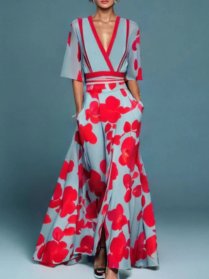 Raina | Women's Elegant Floral V Neck Wrap Style Dress