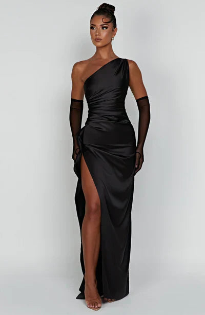 Kendra | Women's Asymmetrical Satin Flowing Dress with Side Slit