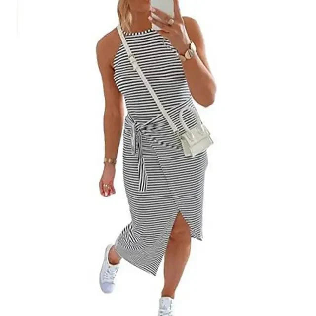 Sidney | Women's Striped Racerback Bodycon Dress with Tie Waist