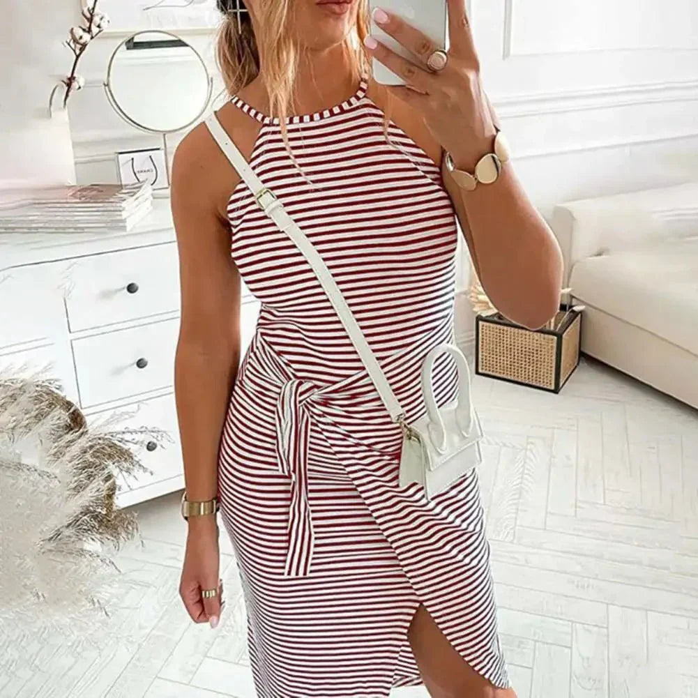Sidney | Women's Striped Racerback Bodycon Dress with Tie Waist