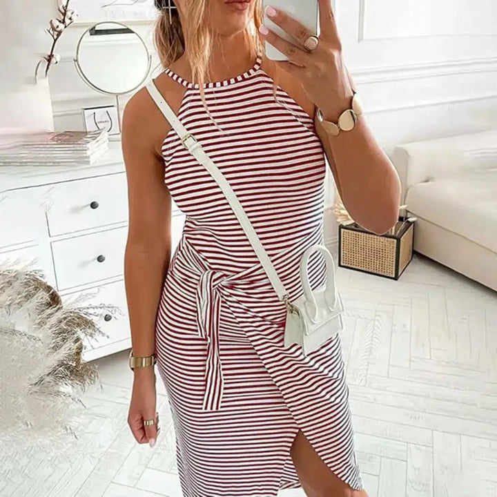 Sidney | Women's Striped Racerback Bodycon Dress with Tie Waist