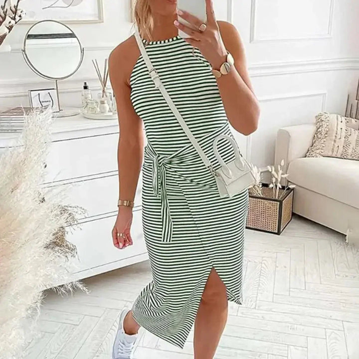 Sidney | Women's Striped Racerback Bodycon Dress with Tie Waist