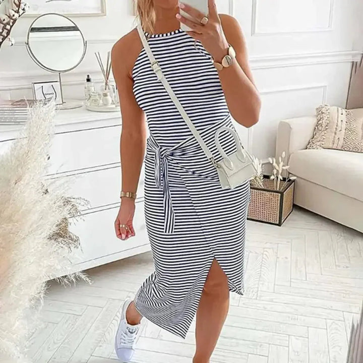 Sidney | Women's Striped Racerback Bodycon Dress with Tie Waist