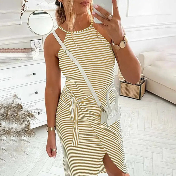 Sidney | Women's Striped Racerback Bodycon Dress with Tie Waist