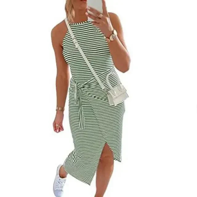 Sidney | Women's Striped Racerback Bodycon Dress with Tie Waist