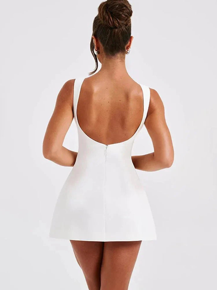 Rosie | Women's Boat Neck Sleeveless Mini Dress with Low Back