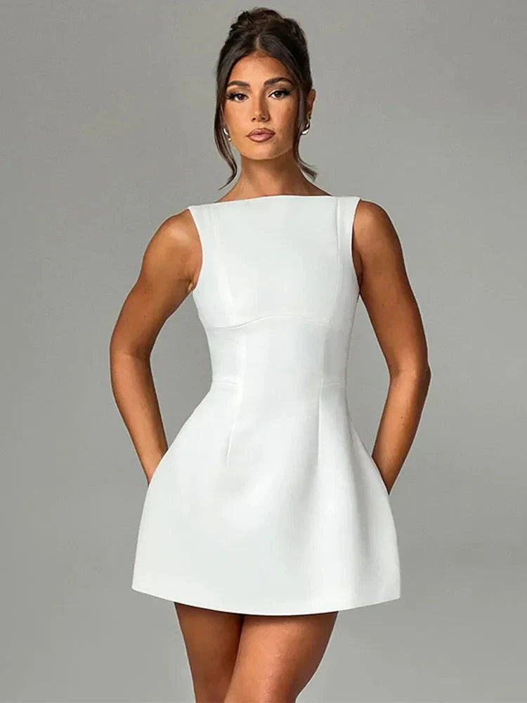 Rosie | Women's Boat Neck Sleeveless Mini Dress with Low Back
