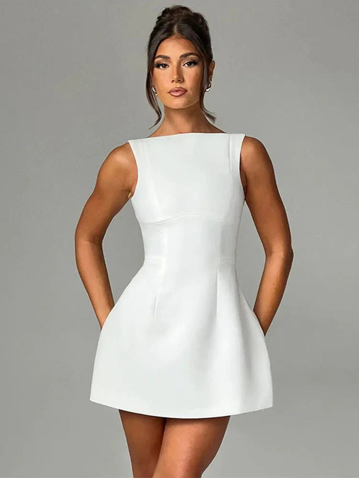 Rosie | Women's Boat Neck Sleeveless Mini Dress with Low Back