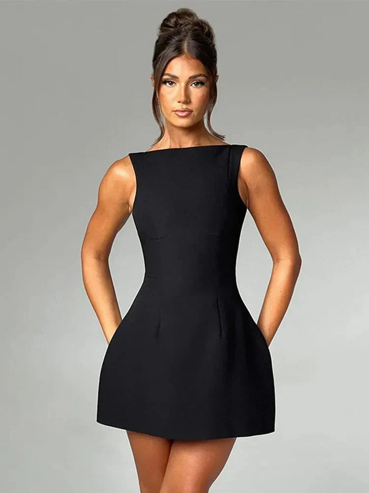 Rosie | Women's Boat Neck Sleeveless Mini Dress with Low Back