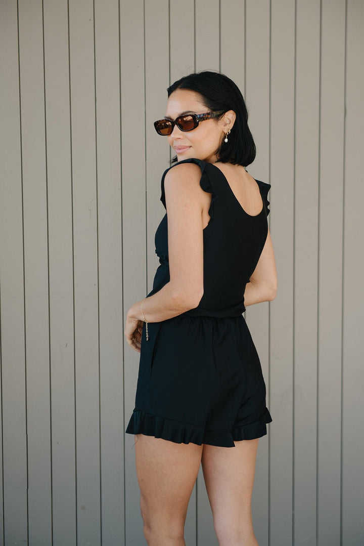 Coral | Women's V Neck Ruffle Swim Romper with Built-In Bra