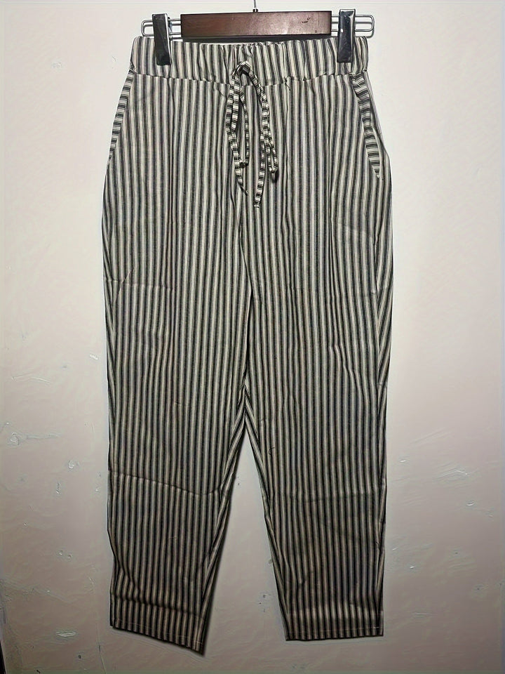 Jordana | Women's Striped Loose Fit Pants with Folded Hem