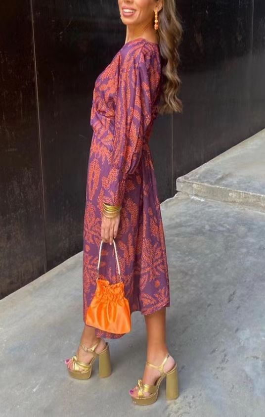 Dane | Women's Long Sleeve Printed Dress with Twisted Front