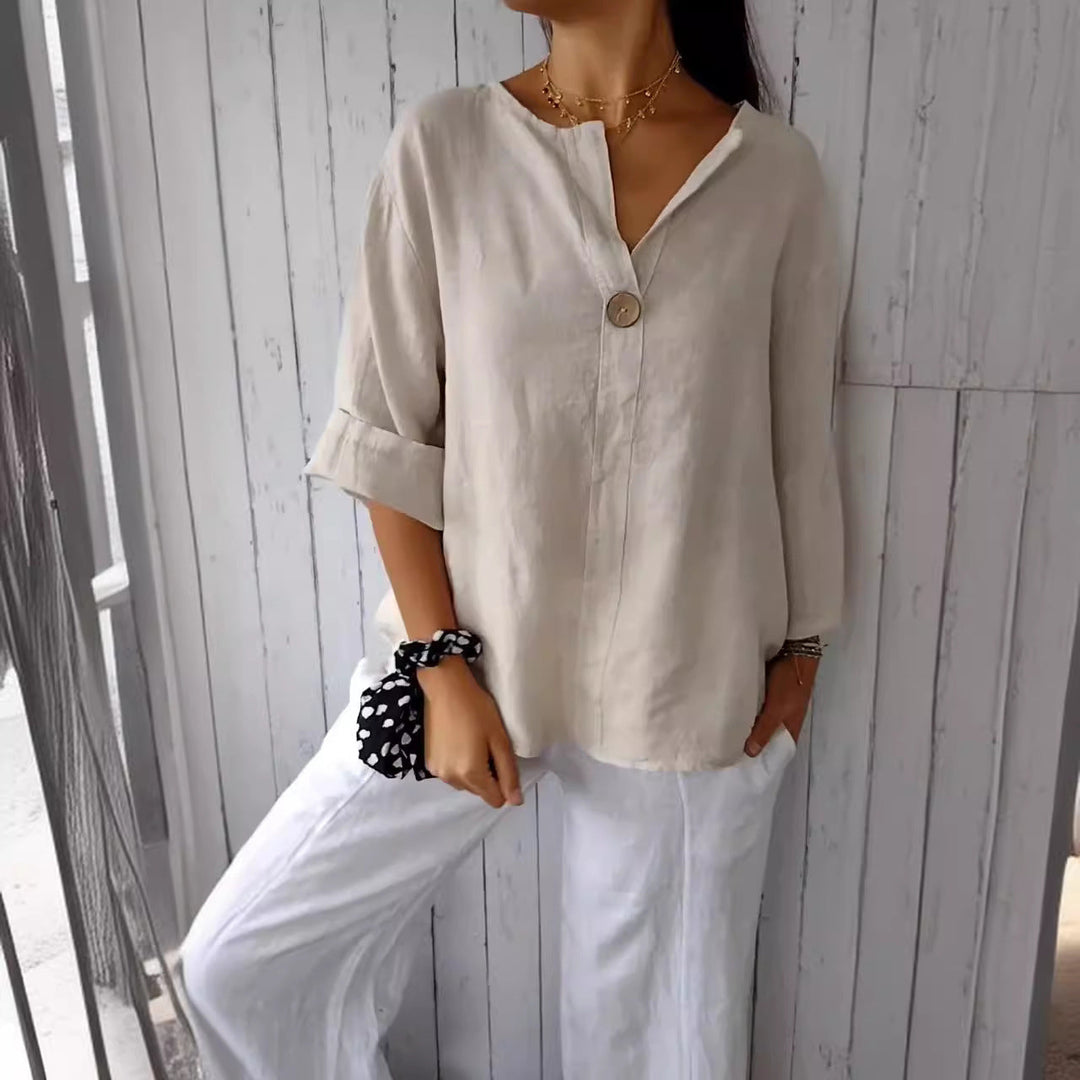Charina | Women's V Neck Blouse with One Button