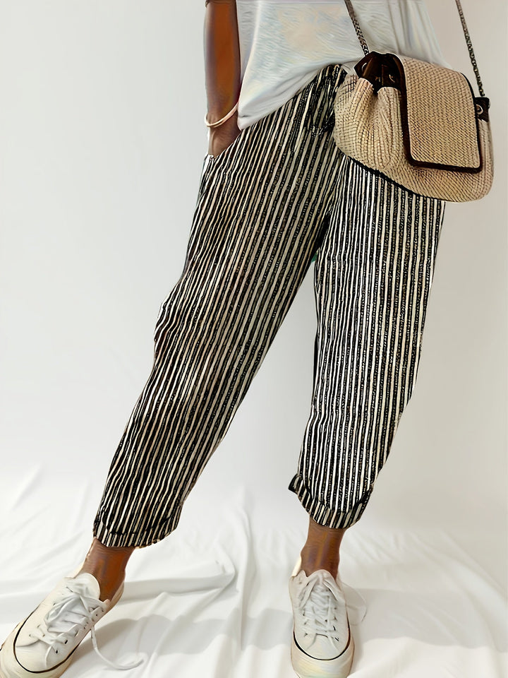 Jordana | Women's Striped Loose Fit Pants with Folded Hem