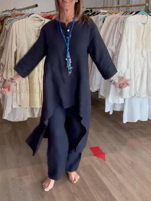 Millie | Women's Casual Tunic Top and Wide Leg Pants Set