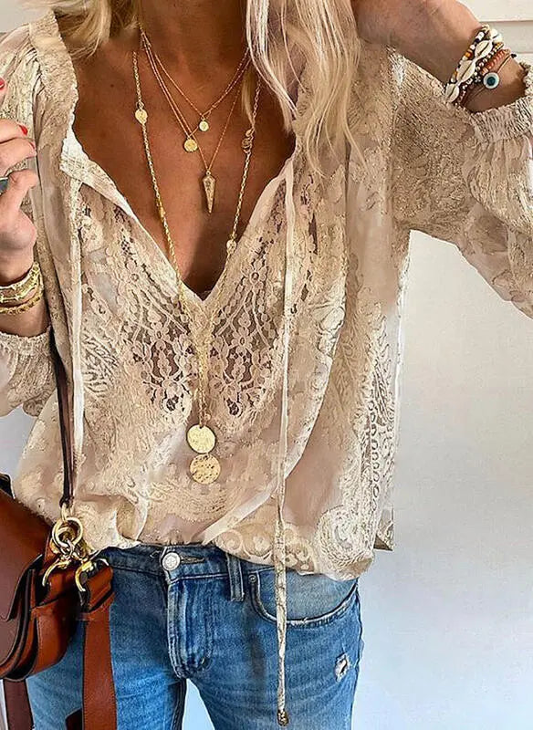 Vera | Women's Vintage Guipure Sheer Lace Blouse