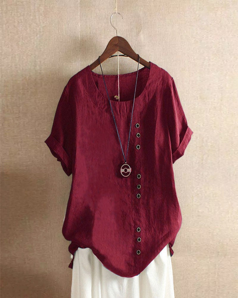 Evelyn | Women's Asymmetrical Hem Short Sleeve Blouse