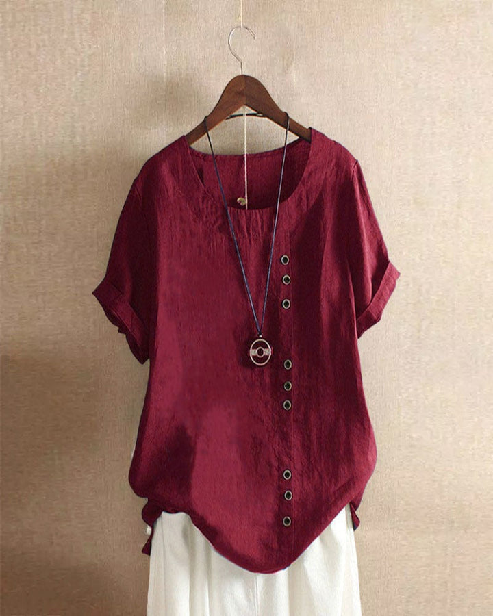 Evelyn | Women's Asymmetrical Hem Short Sleeve Blouse