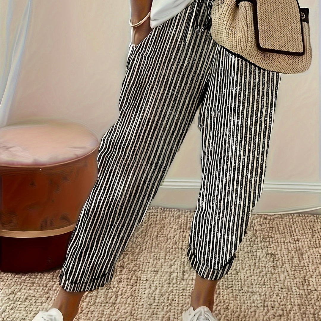 Jordana | Women's Striped Loose Fit Pants with Folded Hem