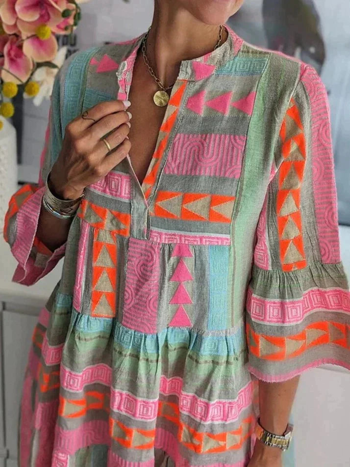 Zoe | Women's Bohemian Tiered Mini Dress with Bell Sleeves