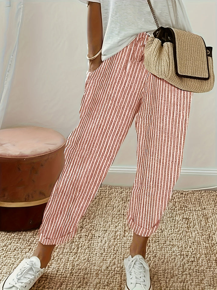 Jordana | Women's Striped Loose Fit Pants with Folded Hem