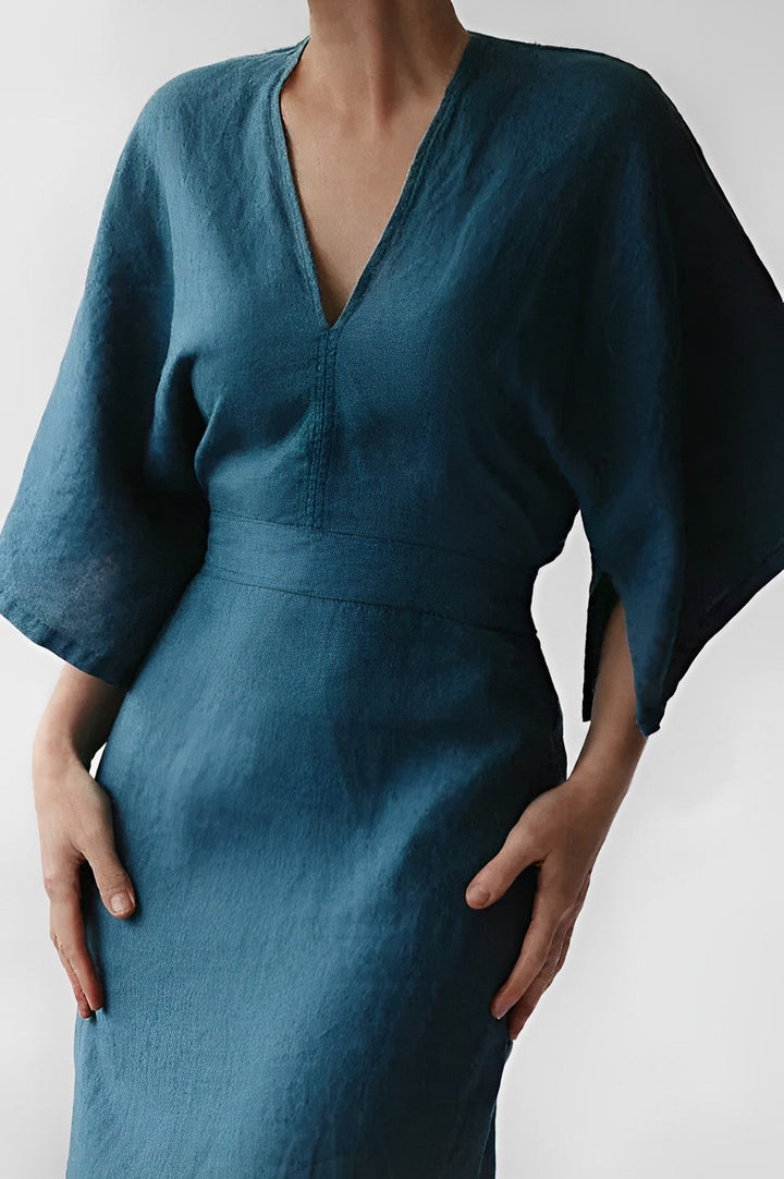 Elena | Women's Casual V-neck A-Line Midi Dress