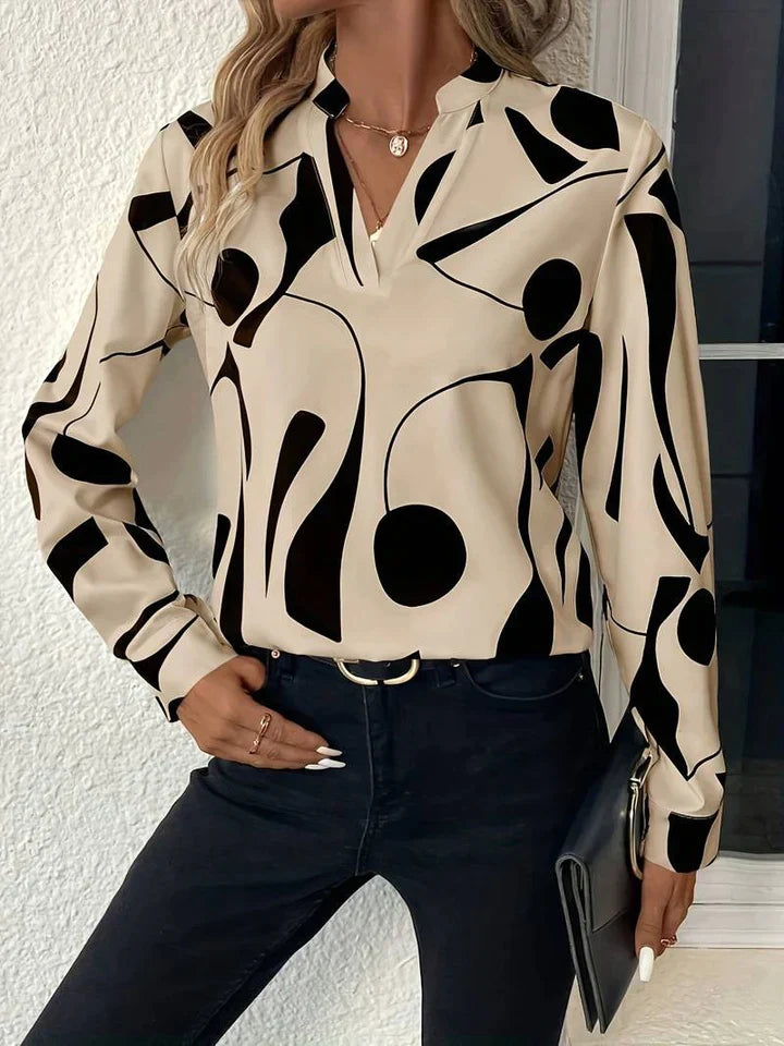 Dolce | Women's Long Sleeves Geometric Print V-Neck Blouse