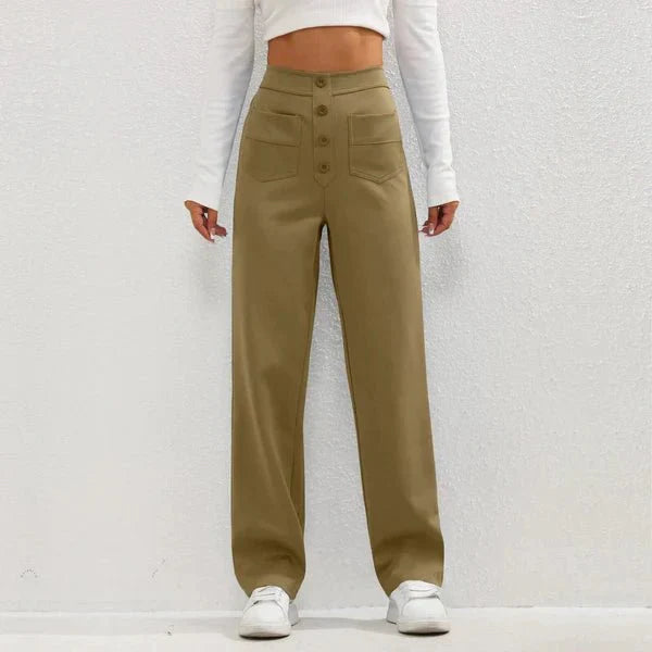 Haru | Women's High Waisted Button Front Wide Leg Pants