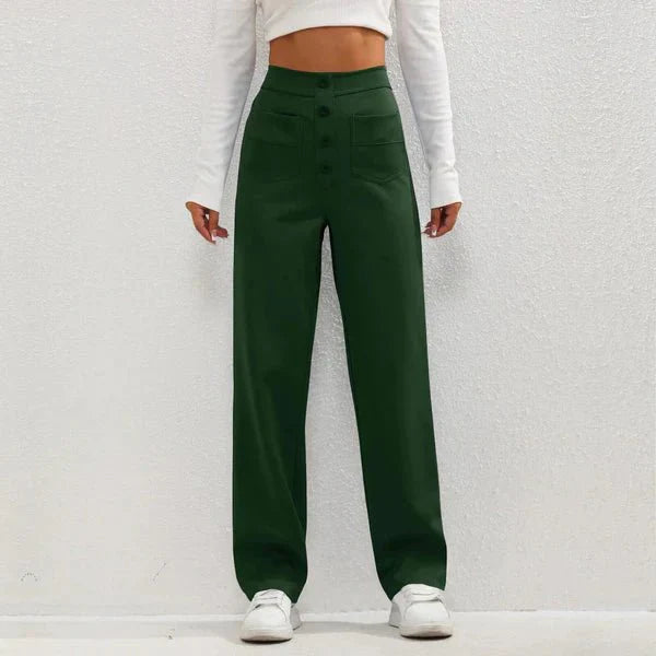 Haru | Women's High Waisted Button Front Wide Leg Pants