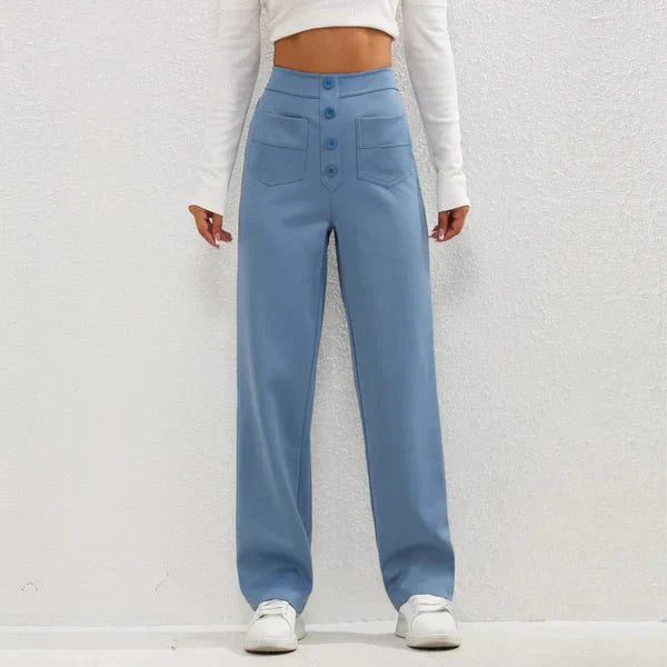 Haru | Women's High Waisted Button Front Wide Leg Pants