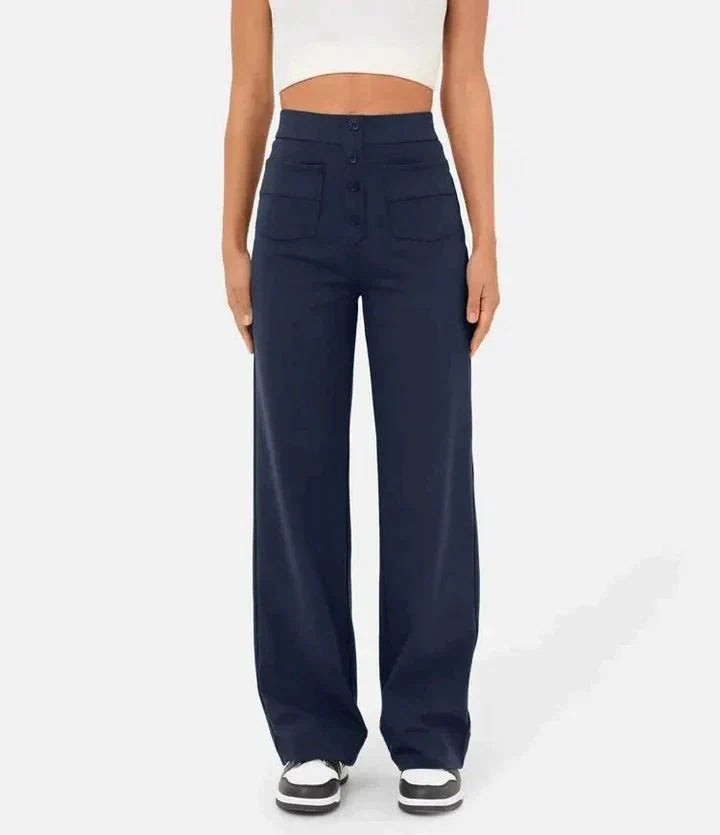 Haru | Women's High Waisted Button Front Wide Leg Pants