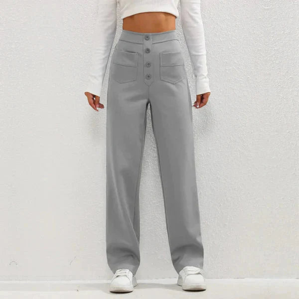 Haru | Women's High Waisted Button Front Wide Leg Pants