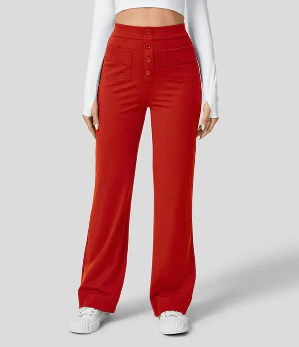 Haru | Women's High Waisted Button Front Wide Leg Pants